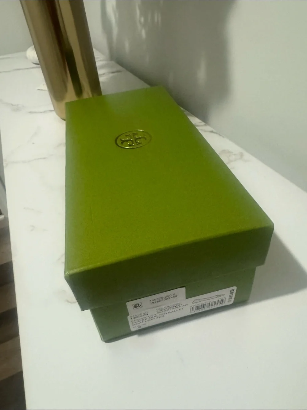 Tory Burch Olive Green Velvet Drawstring Pouch and Shoe Box with Gold Logo